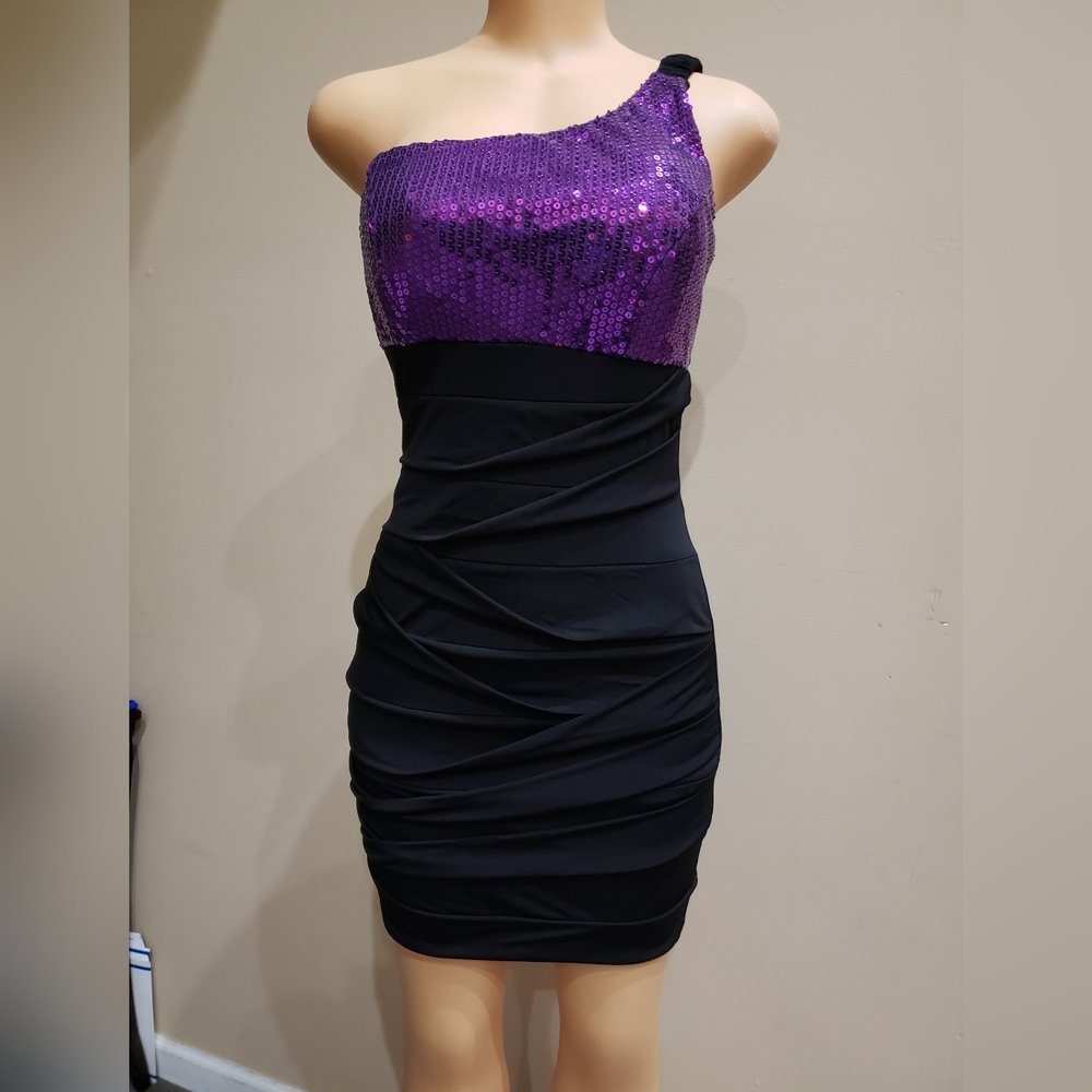 Ruby Rox Black with purple one shoulder dress Size M